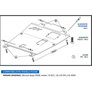 Scut Motor Metalic Nissan Qashqai 1.5 DCI, 1.6, 2.0 DCI,2.0 4WD