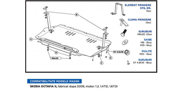 Scut Motor Metalic Skoda Octavia II 1.2, 1.4TSI, 1.6TDI